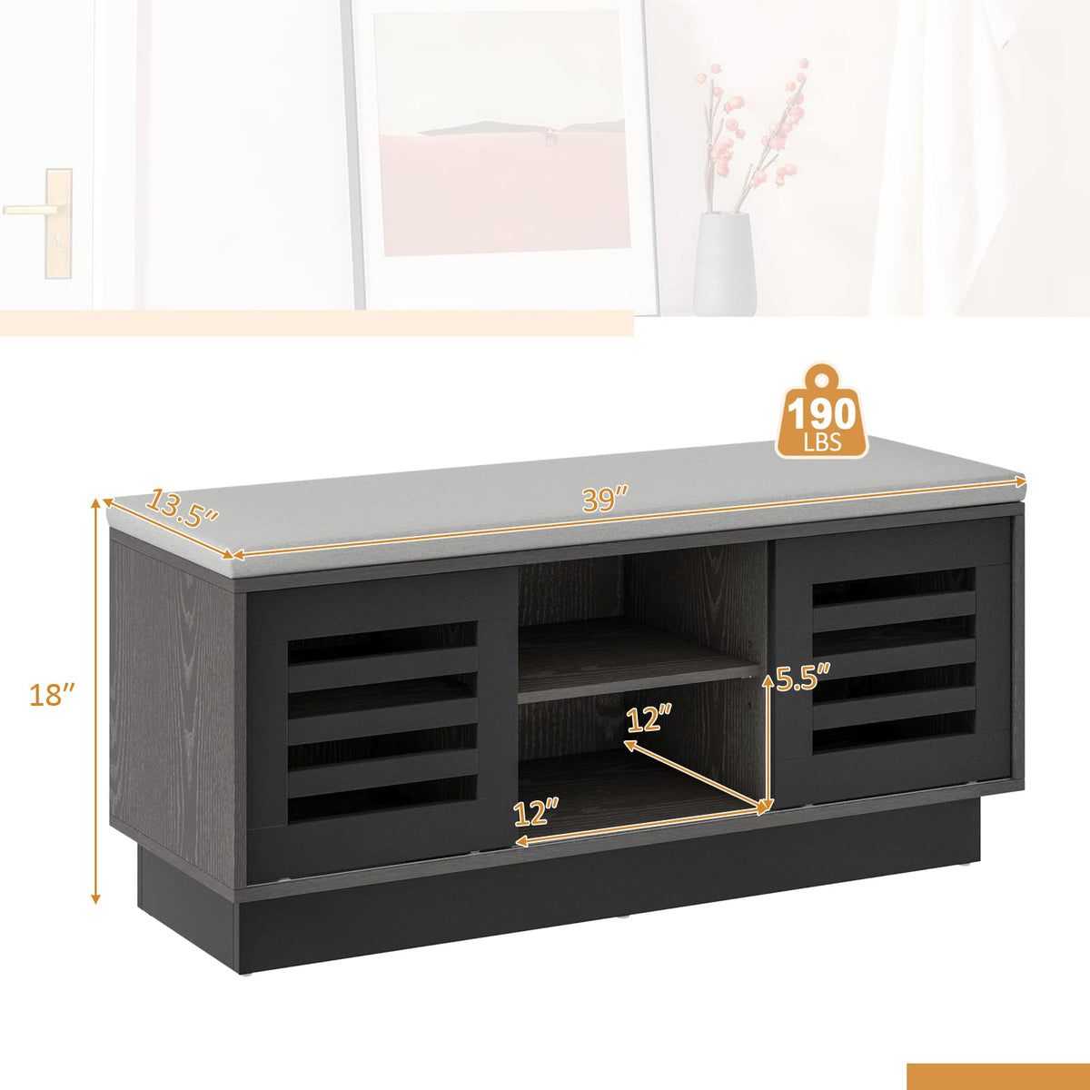 Goflame Entryway Shoe Storage Bench - Shoe Rack w/Seat Cushion & 6 Storage Compartments