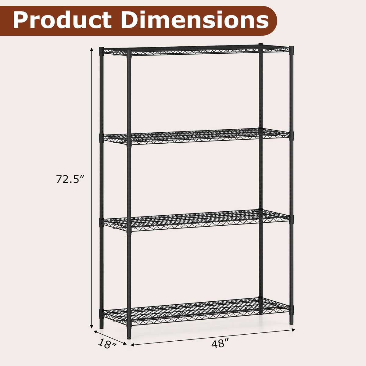 Goflame 4-Tier Metal Storage Shelving Unit with V-Shaped Wire Rack