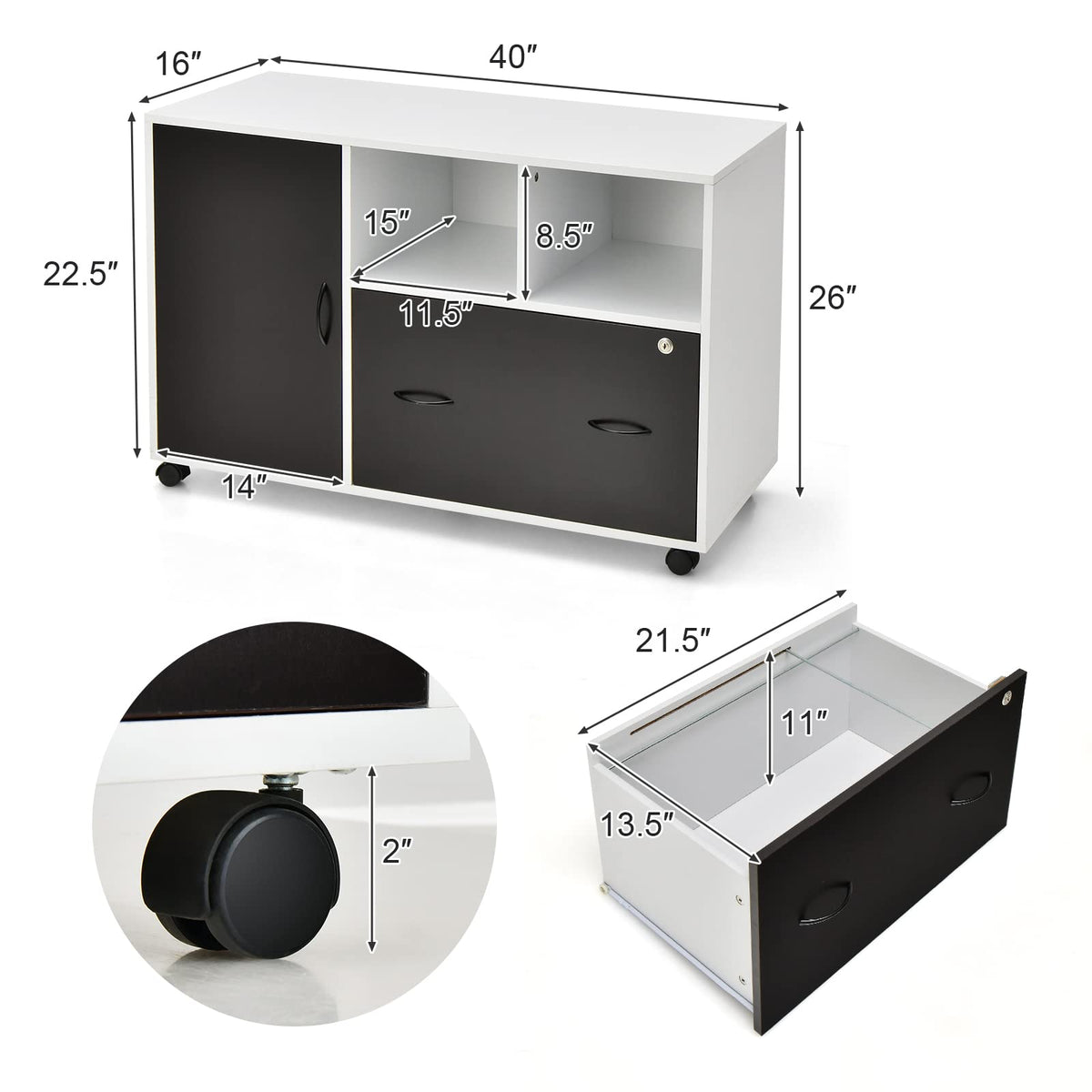 Goflame Mobile File Cabinet on Wheels - Lateral Filing Cabinet w/Drawer