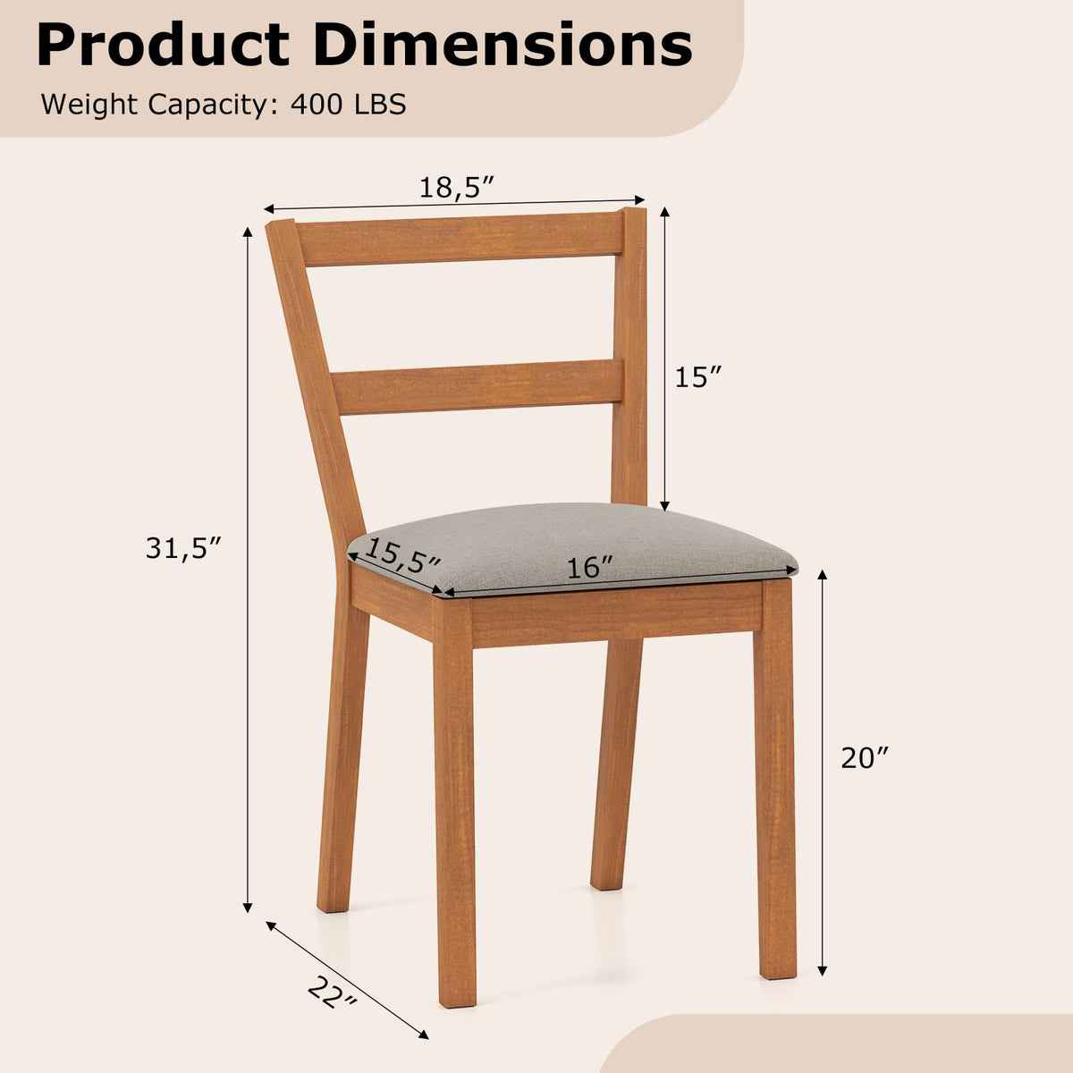 Goflame Wooden Dining Chairs Set of 2/4 Farmhouse Upholstered Kitchen Chairs with Rubber Wood Legs & Fabric Padded Seat
