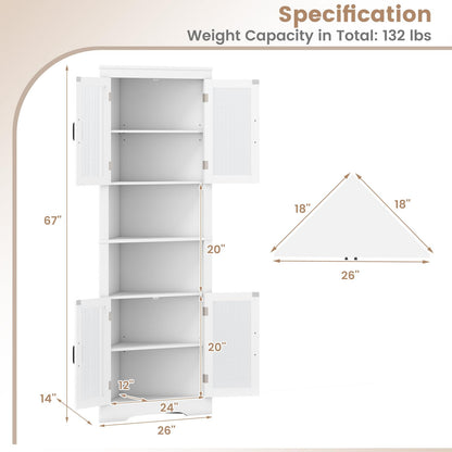 Goflame 67" Tall Corner Cabinet Space-Saving Triangular Storage Cabinet w/ 4 Tempered Glass Doors