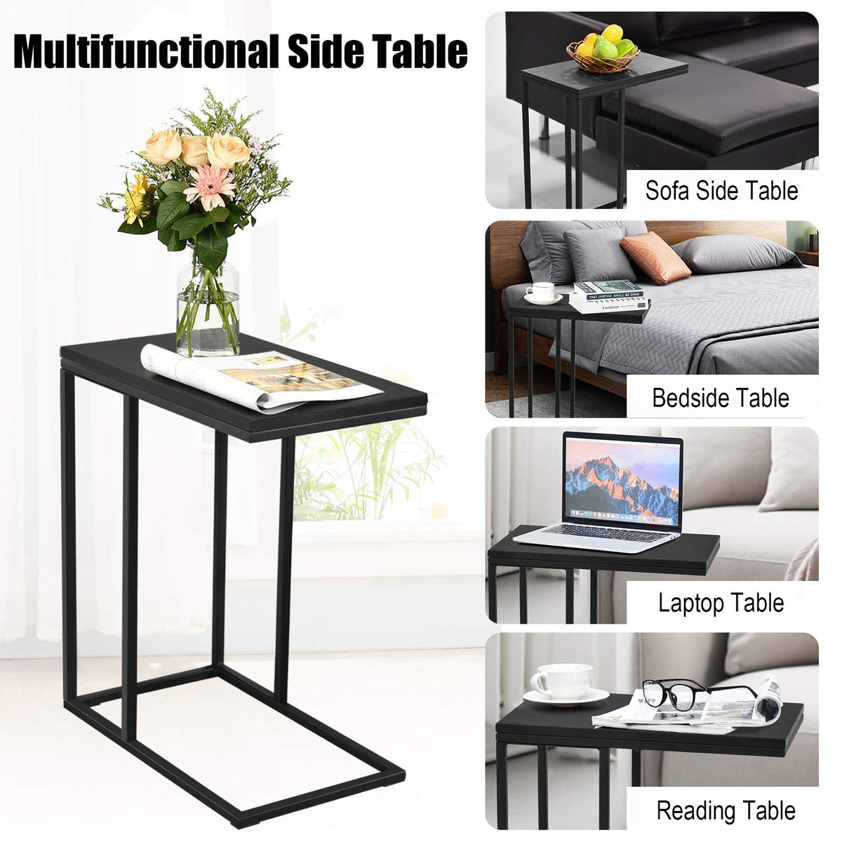 Goflame Reception Guest Chairs and C-Shaped End Table 3Pcs Set