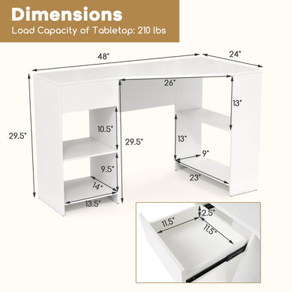 Goflame White Desk with Drawer 48 Inch Corner Desk