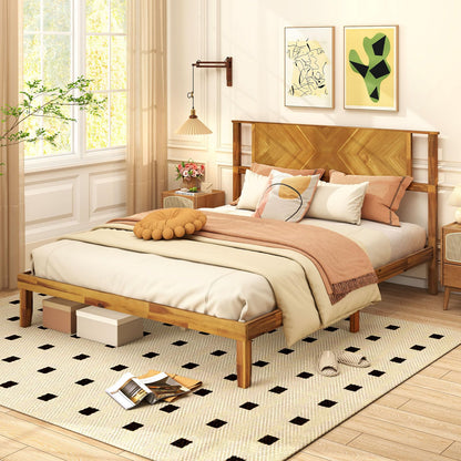 Goflame Queen/Full/Twin Size Acacia Wood Platform Bed Frame Mid-Century Modern Bed Frame with Headboard