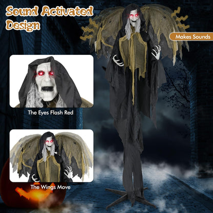 Goflame 8.2 FT Halloween Standing Witch, Poseable Halloween Animatronic Prop with Light up Eyes