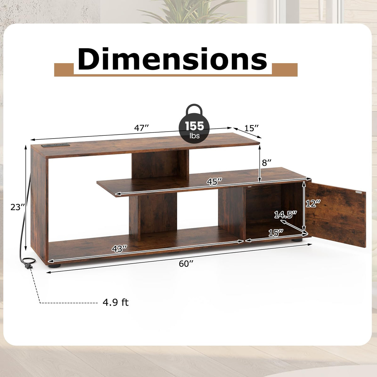 Goflame TV Stand with Power Outlet for TVs up to 55 Inch, Entertainment Center with Storage Cabinet & Open Shelves