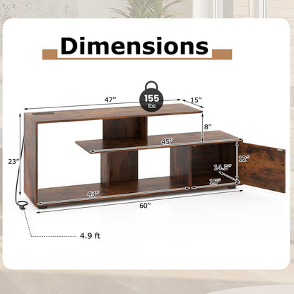 Goflame TV Stand with Power Outlet for TVs up to 55 Inch, Entertainment Center with Storage Cabinet & Open Shelves
