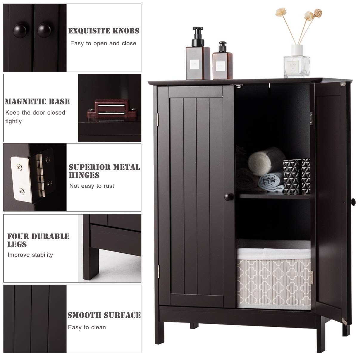Goflame Storage Cabinet with Doors and Shelves - Freestanding Storage Organizer with Anti-Tipping Device