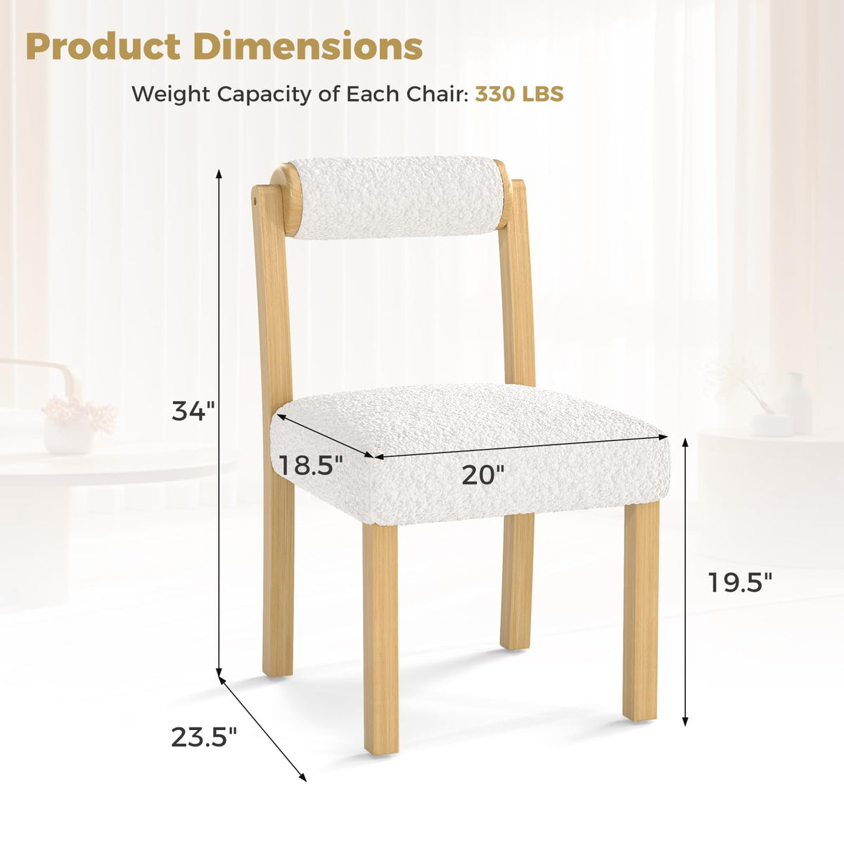 Goflame Wooden Dining Chairs Set of 2/4, Faux Sherpa Upholstered Kitchen Dining Room Chairs w/Rubber Wood Frame