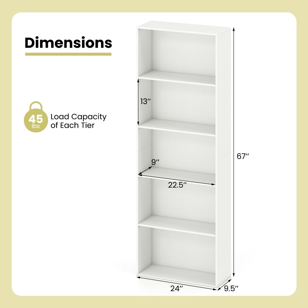 Goflame 5-Tier Bookshelf Freestanding Bookcase with 5 Open Shelf