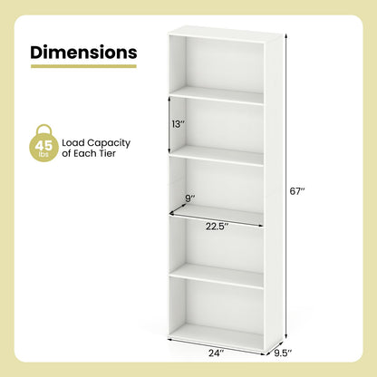 Goflame 5-Tier Bookshelf Freestanding Bookcase with 5 Open Shelf