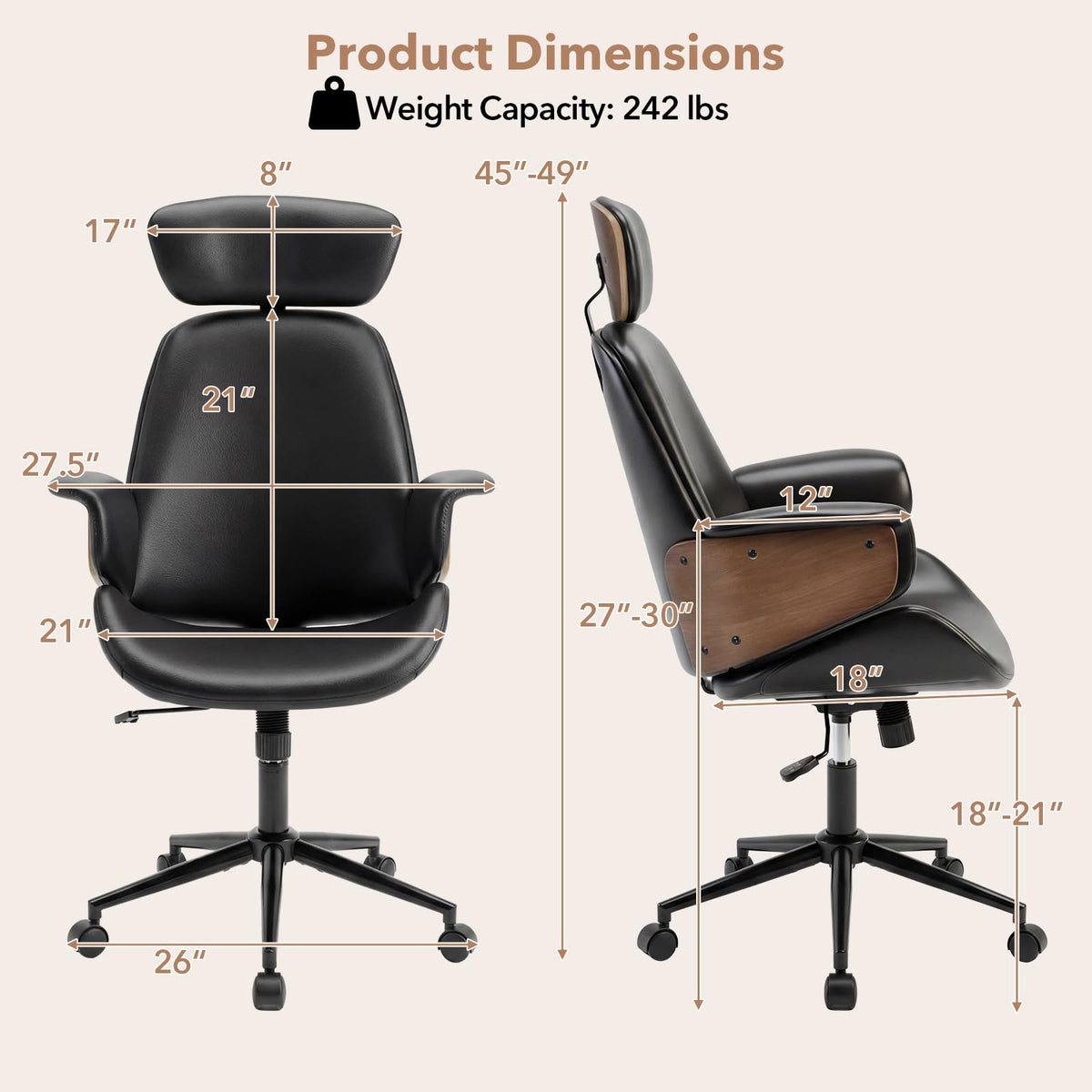 Goflame Ergonomic High Back Faux Leather Executive Chair with Headrest