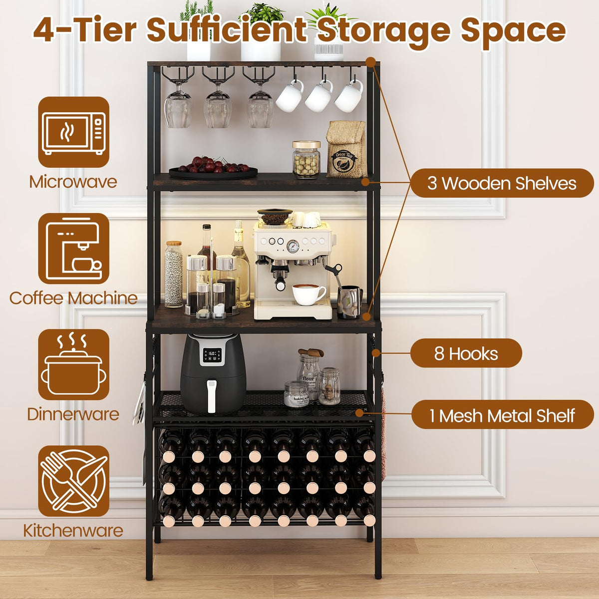 Goflame Wine Rack Freestanding Floor Wine Bar Cabinet w/Power Outlet & RGB Light