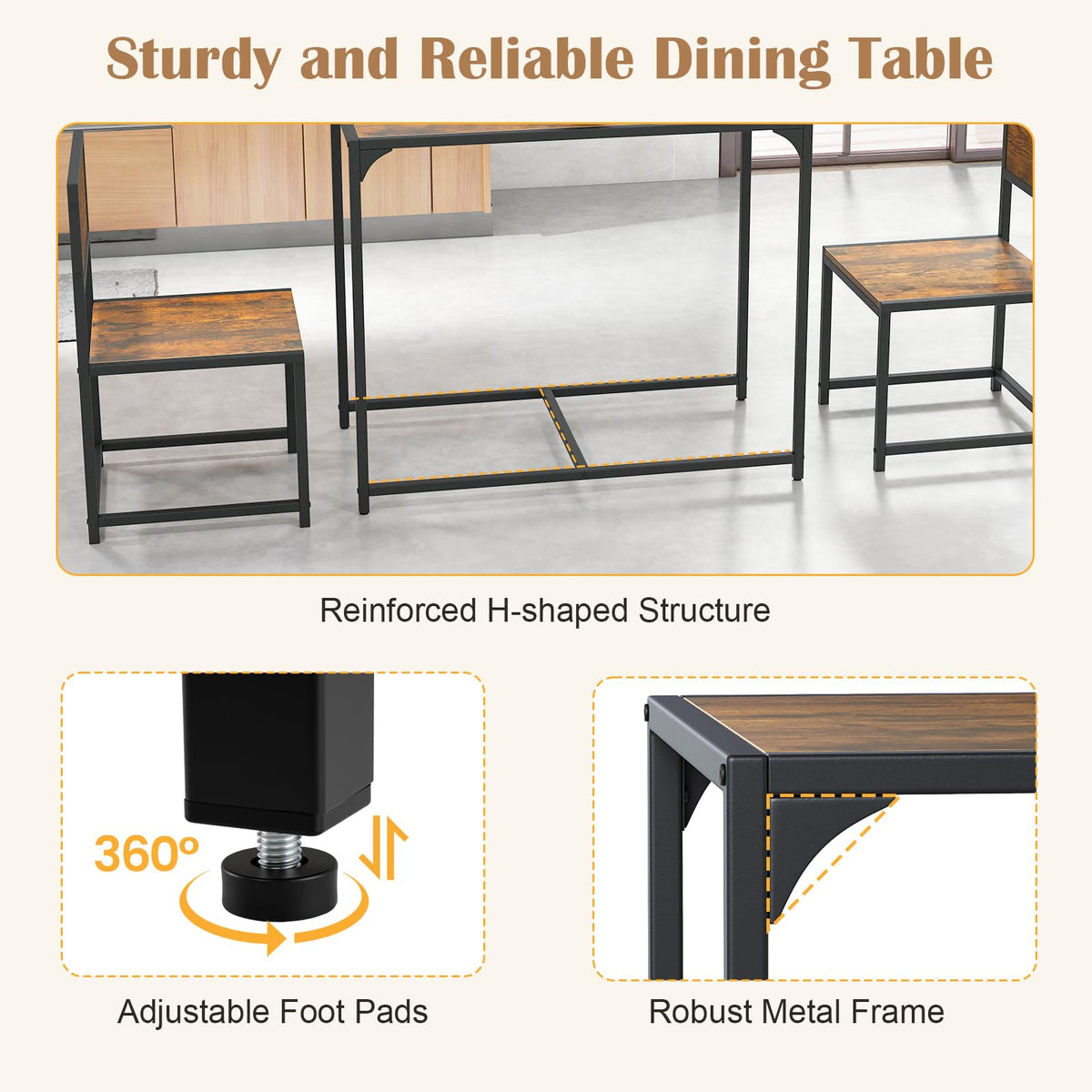 Goflame 3-Piece Dining Table Set for 2 Small Industrial Kitchen Table with 2 Chairs