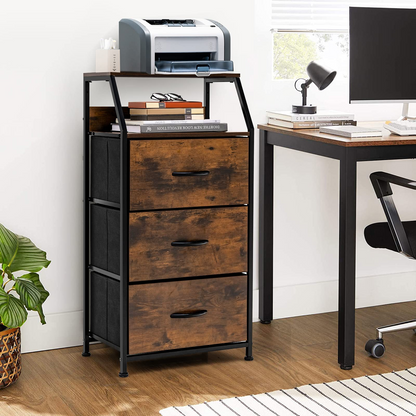 Goflame 3 Drawers Dresser, Storage Tower w/ 3 Foldable Fabric Drawers & Open Shelves