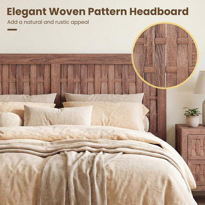 Goflame Wood Bed Frame with Woven Headboard (Full/Twin/Queen)
