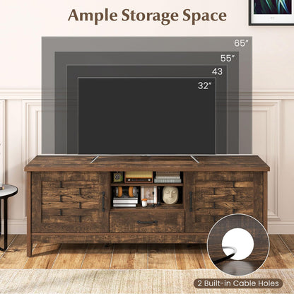 Goflame Farmhouse TV Stand for 65 Inch TVs 59" Wood Entertainment Center with 2 Woven Accent Doors