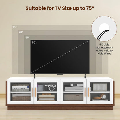Goflame Large TV Stand for TVs up to 75”, Entertainment Center with 4 Tempered Glass Doors
