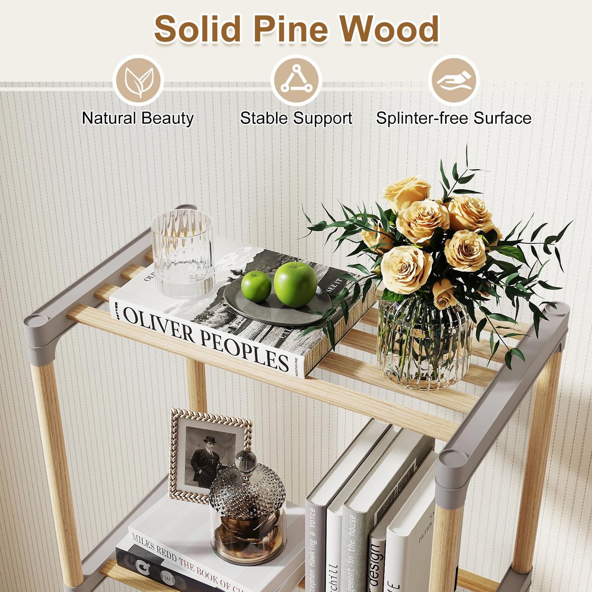 Goflame 4-Tier Bookshelf | Pine Wood Bookcase with Open Shelves