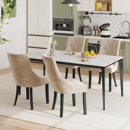 Goflame Upholstered Dining Chairs Set of 2/4, Tufted Wingback Kitchen Chairs w/Solid Wood Legs, Padded Seat
