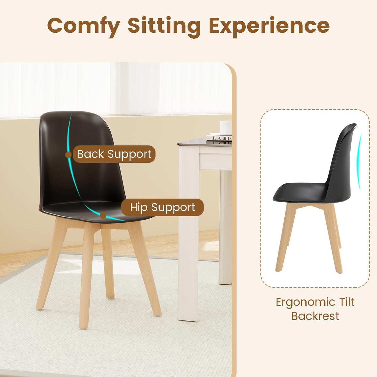 Goflame Modern Dining Chairs Set of 2/4 Armless Kitchen Chair w/Solid Beech Wood Legs