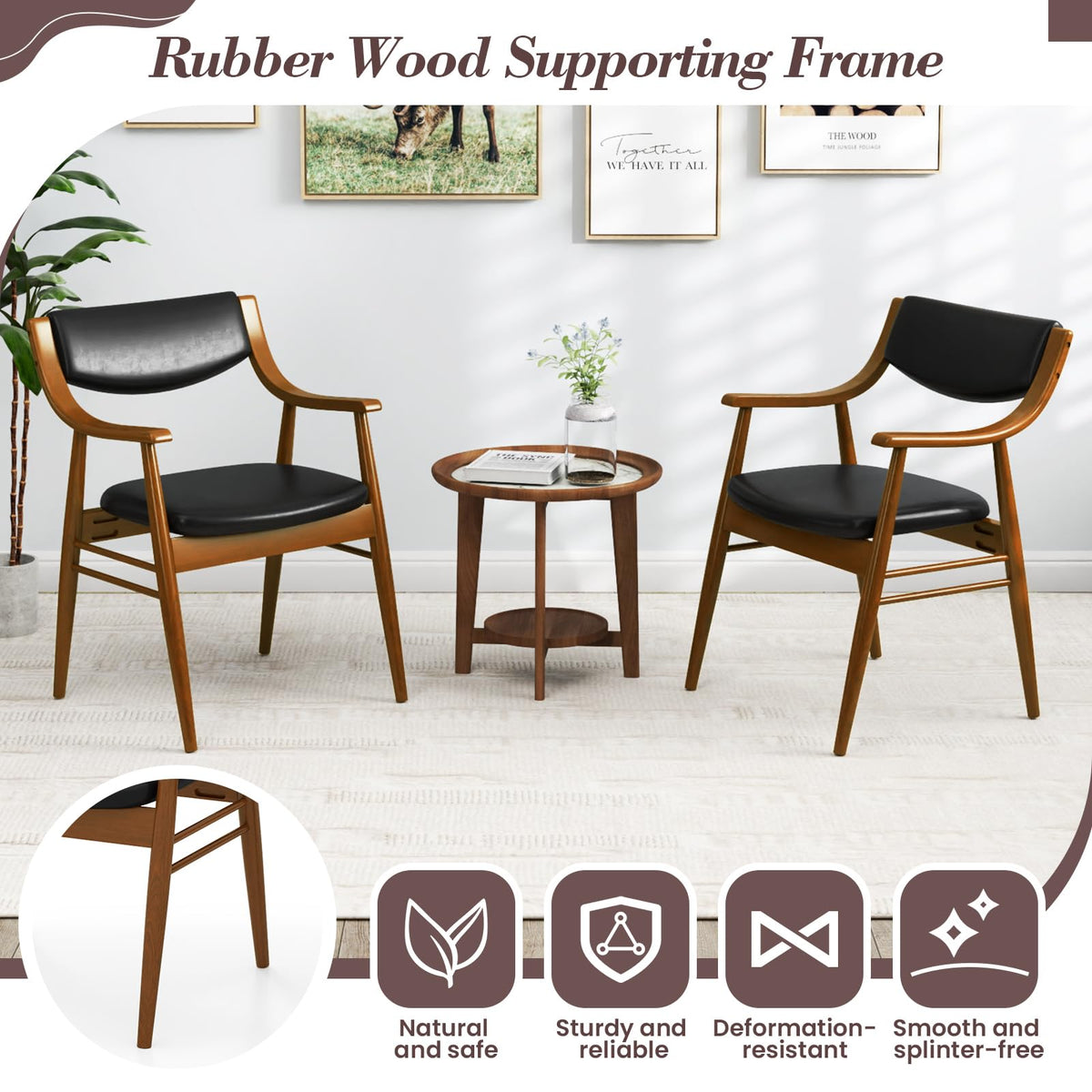 Goflame Wooden Dining Chairs Set of 2/4, PU Leather Upholstered Kitchen Chairs w/Padded Seat & Back