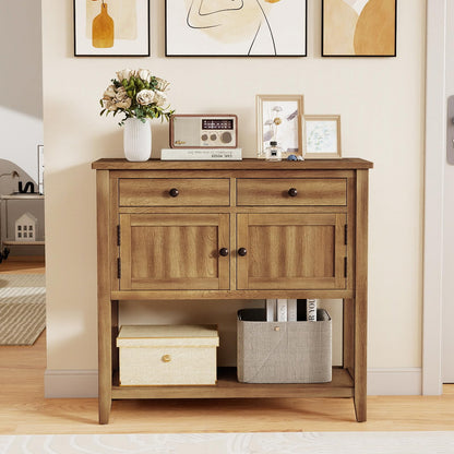 Goflame Mid-Century Console Table Wood Coffee Bar Buffet Sideboard with 2 Drawers
