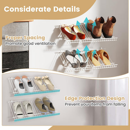 Goflame Wall Mounted 24" Shoe Rack Set of 2 Metal Wire Storage Shelf