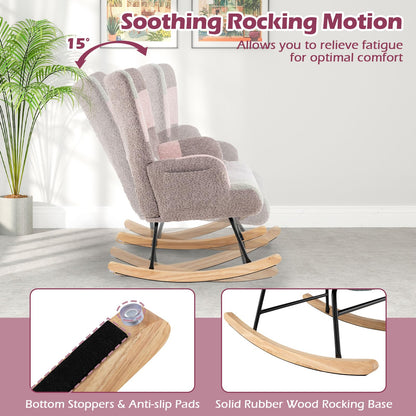 Goflame Rocking Chair Nursery Teddy Upholstered Glider Rocker w/Ergonomic High Backrest
