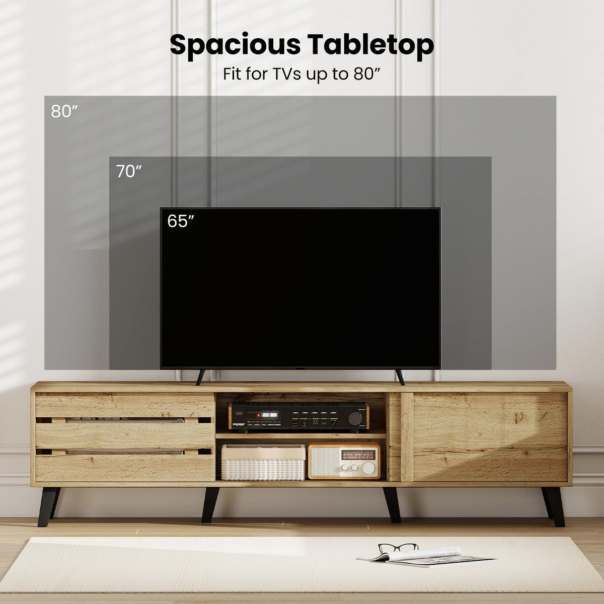 Goflame Mid Century Modern TV Stand for 65-80 Inch TV