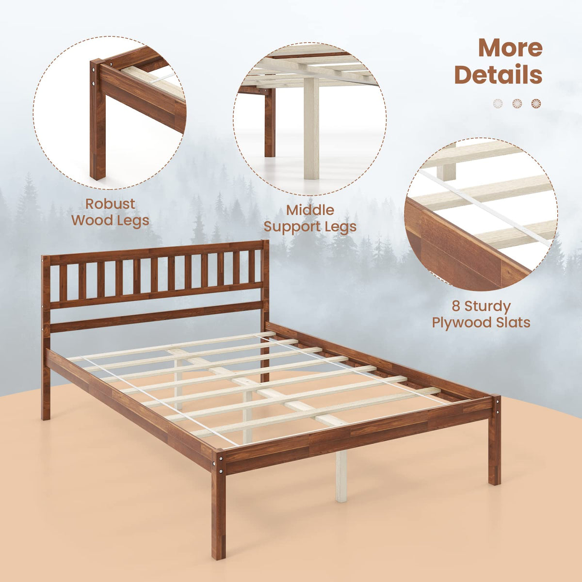 Goflame Wood Bed Frame with Headboard