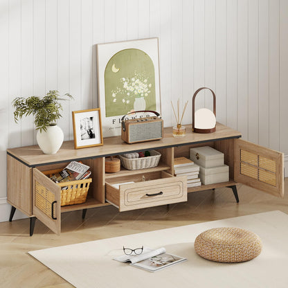 Goflame TV Stand for 60/65 Inch TV | Boho Entertainment Center with Storage Cabinets