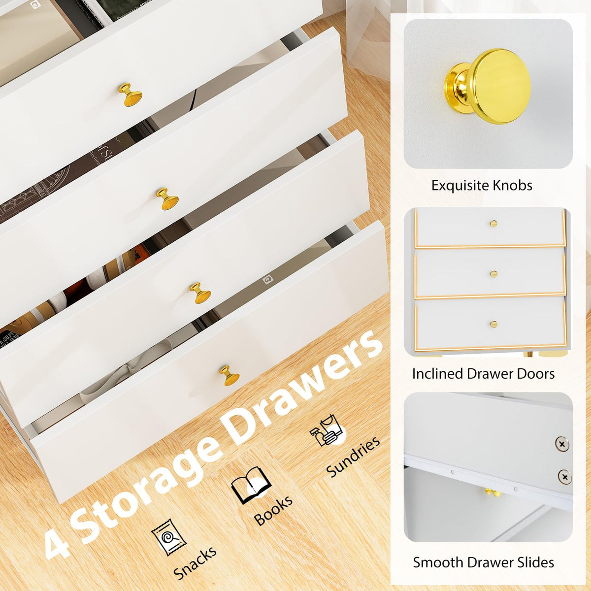 Goflame 4-Drawer Dresser with Flip Up Fluted Glass Door