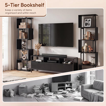 Goflame 5-Tier S-Shaped Wood Bookcase w/Metal Frame (1/2)
