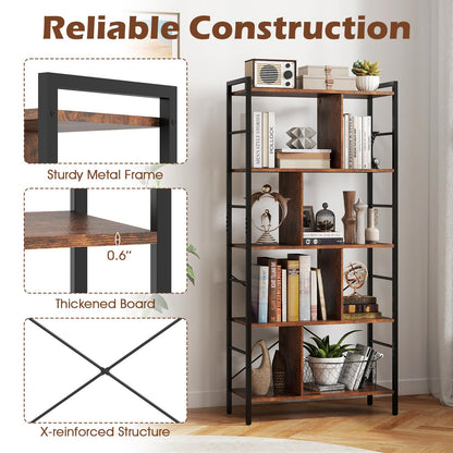 Goflame 5-Tier Tall Bookshelf 61" Industrial Bookcase w/Metal Frame