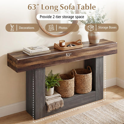 Goflame 63" Farmhouse Console Table | 2-Tier Narrow Entryway Table with Storage Shelf