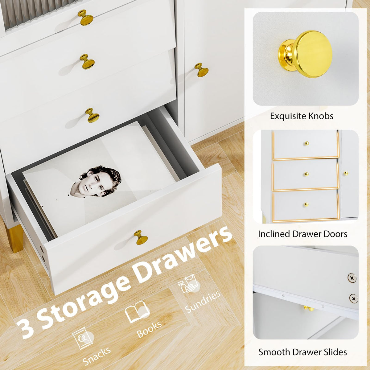 Goflame 3-Drawer Modern Storage Cabinet with 2 Doors