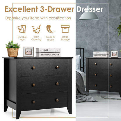 Goflame Modern Simple Dresser 3-Drawers Chest with Solid Curved Legs
