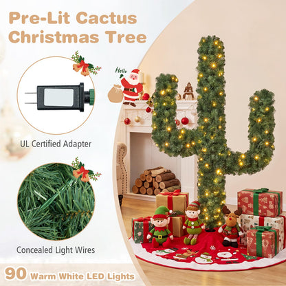 GOFLAME 5/6/7ft Pre-Lit Artificial Cactus Christmas Tree with Metal Stand
