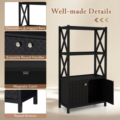 Goflame Storage Cabinet, Freestanding Storage Organizer with Open Shelves, Double Doors