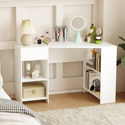 Goflame White Desk with Drawer 48 Inch Corner Desk