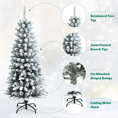 Goflame Snow Flocked Pencil Christmas Tree, Hinged Artificial Slim Xmas Tree - GoflameUS
