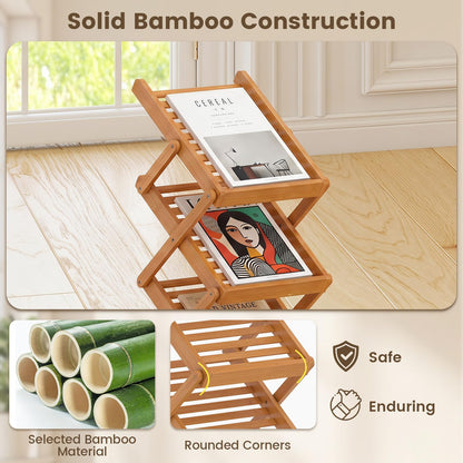 Goflame Foldable Bamboo Magazine Rack with 2 Adjustable Positions