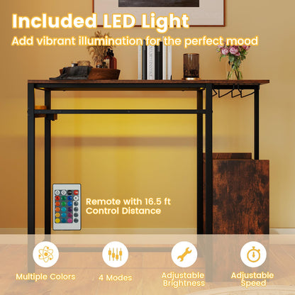 Goflame Rectangular Bar Table with Charging Station and LED Light
