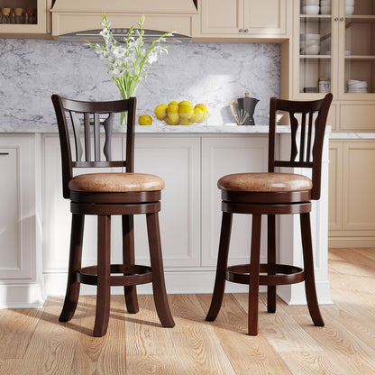 Goflame 26" Upholstered Counter Height Swivel Bar Stools Set of 2/4 with Back and Solid Rubber Frame