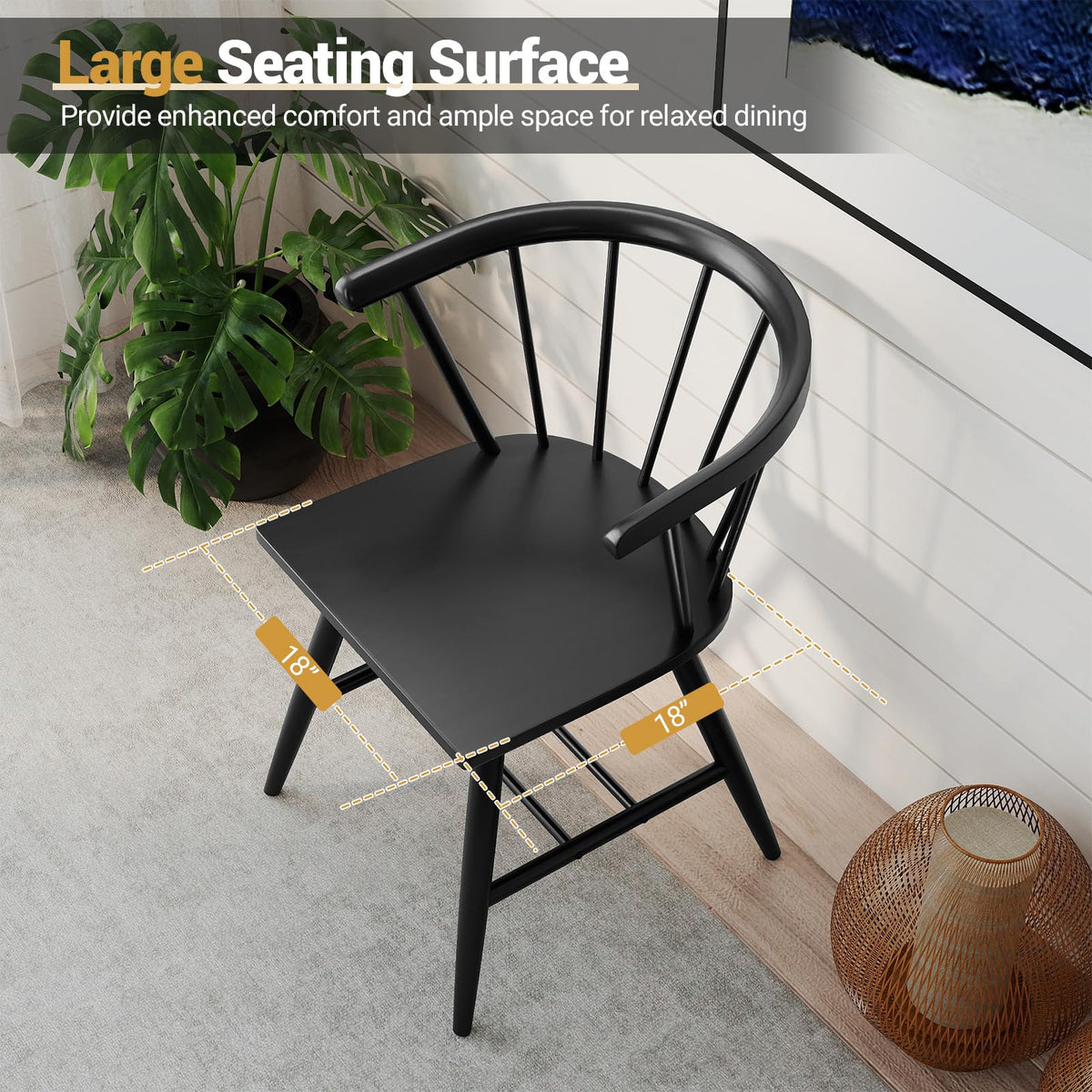 Goflame Windsor Dining Chairs Set of 2/4 Mid-Century Modern Black Kitchen Chairs w/Solid Rubber Wood Frame