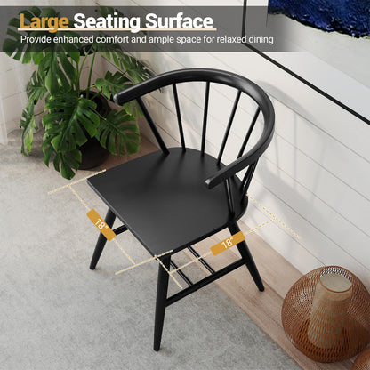 Goflame Windsor Dining Chairs Set of 2/4 Mid-Century Modern Black Kitchen Chairs w/Solid Rubber Wood Frame