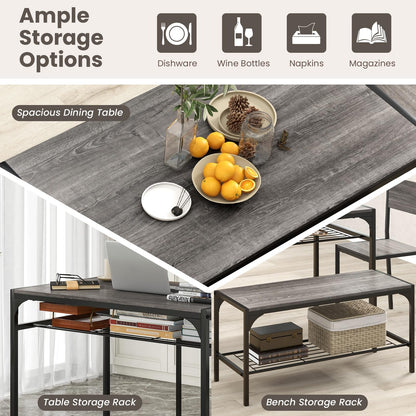 Goflame Dining Table Set for 4, Kitchen Table with Chairs & Bench, Storage Racks