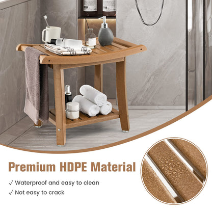 Goflame Shower Bench, HDPE Waterproof Shower Stool with Storage Shelf