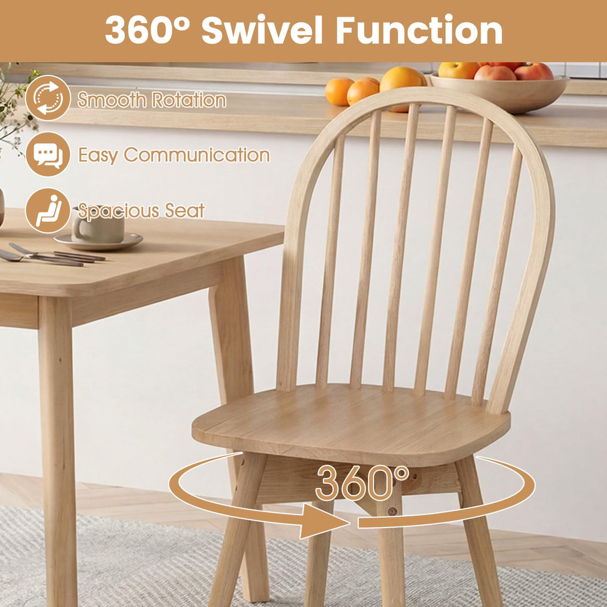 Goflame Windsor Dining Chairs Set of 2/4 Farmhouse Swivel Kitchen Chairs with Spindle Back